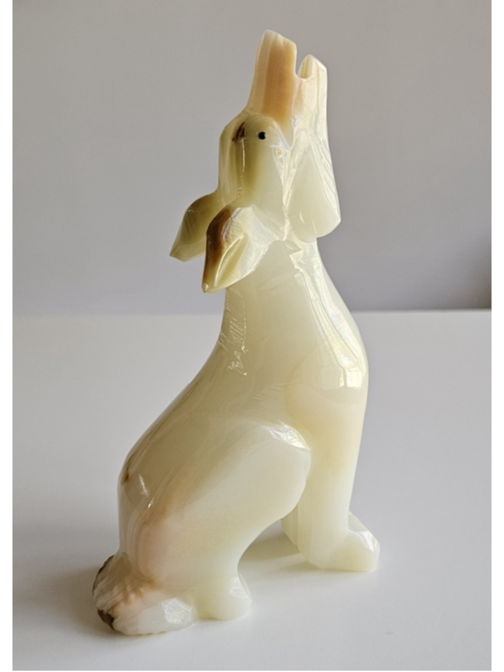 Polished Onyx Howling Dog Figurine - Mid-Century Modern Stone Sculpture - 8" - Picture 13 of 13